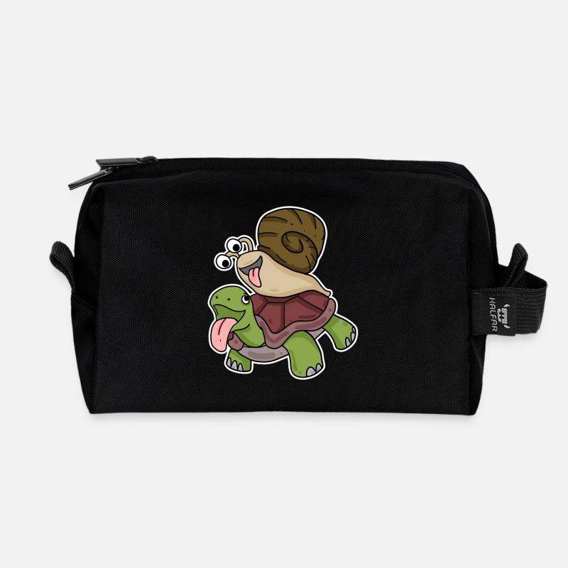 Schildkröte und Schnecke - Recycelte Kulturtasche - Schwarz