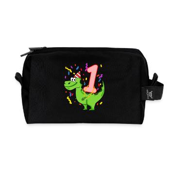 Dinosaur birthday 1 year old - Recycled Toiletry Zip Bag - black - Front