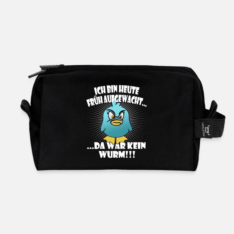Lustiger "Der frühe Vogel" Spruch - Recycelte Kulturtasche - Schwarz