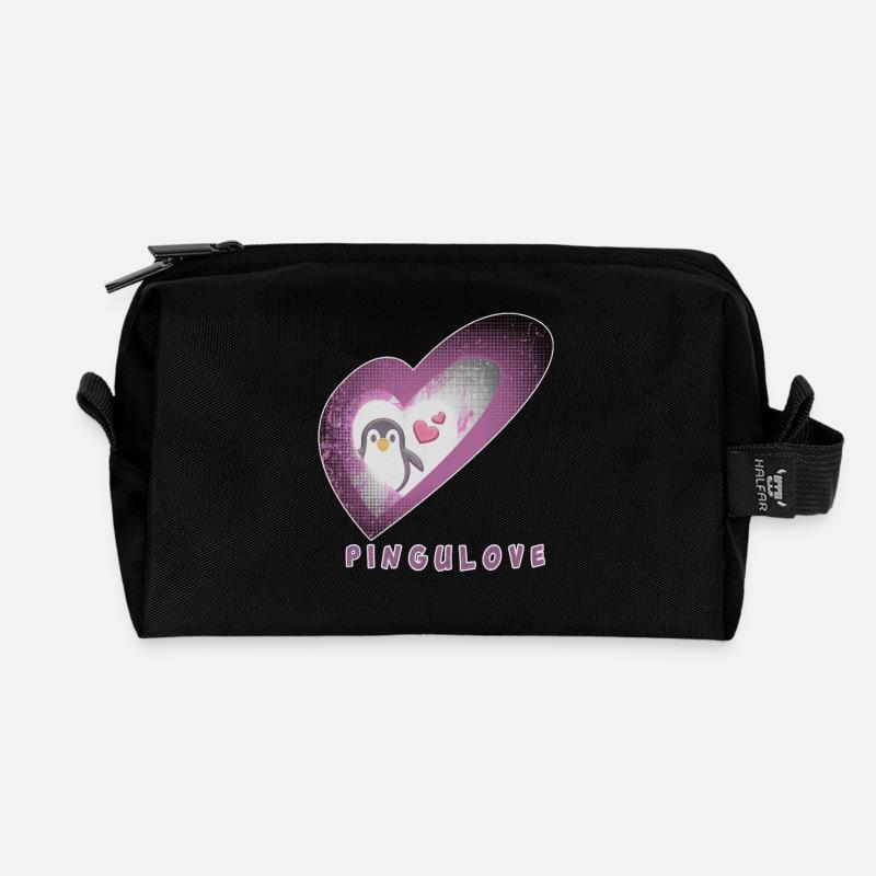 Pingulove Herzenspinguin Design - Recycelte Kulturtasche - Schwarz