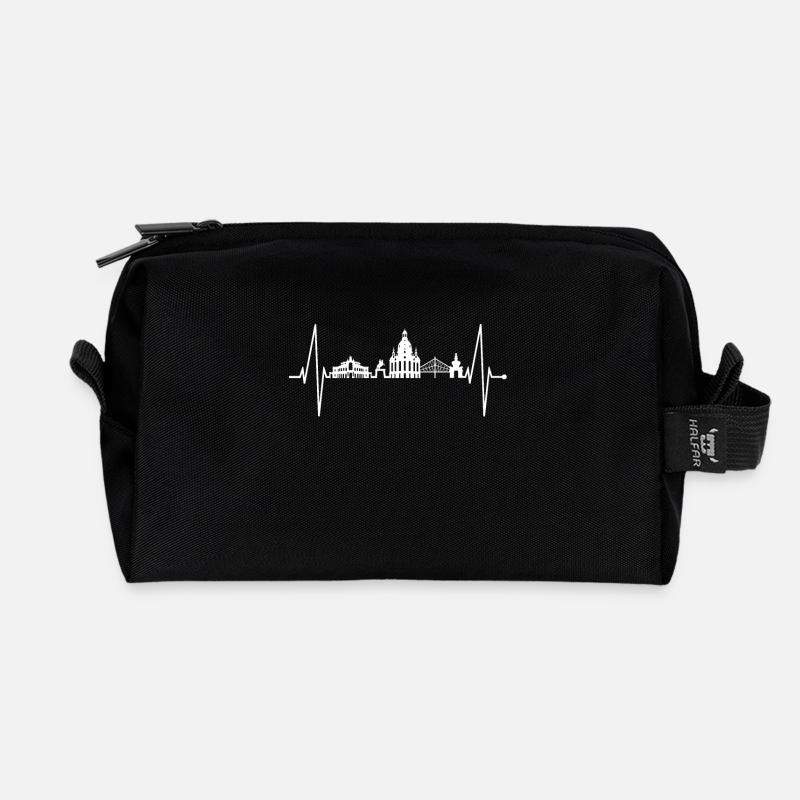Dresden Skyline Herzschlag Dresdner Herz Liebe Fan - Recycelte Kulturtasche - Schwarz