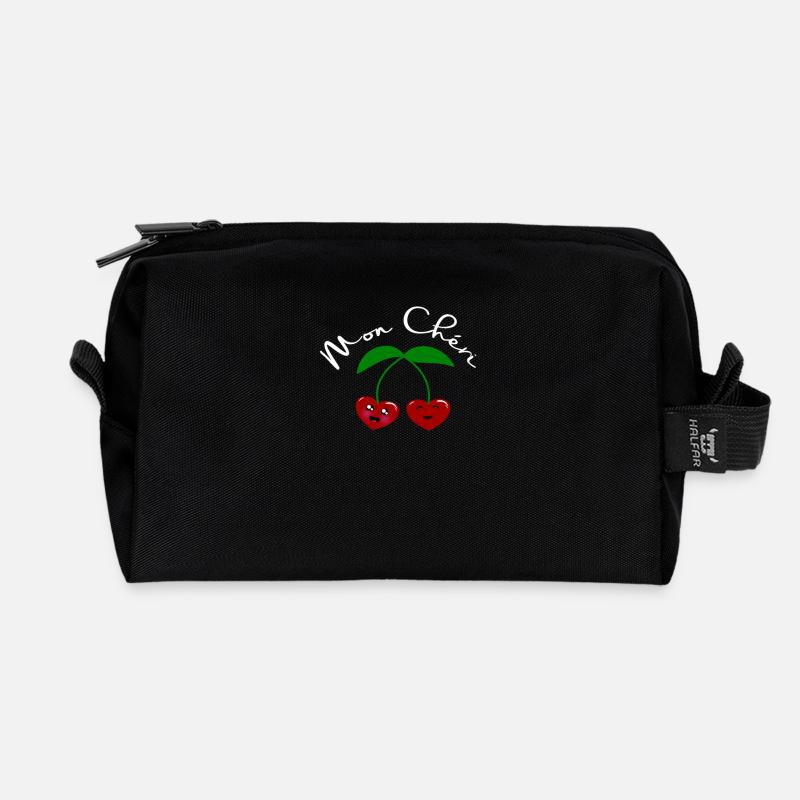 Mon Chéri Verliebte Kirschen Liebe Herz Romantik - Recycelte Kulturtasche - Schwarz