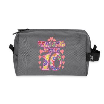 10. Geburtstagsgeschenk für Mädchen, niedlich 10 Jahre alt - Recycelte Kulturtasche - Anthrazit - Vorne