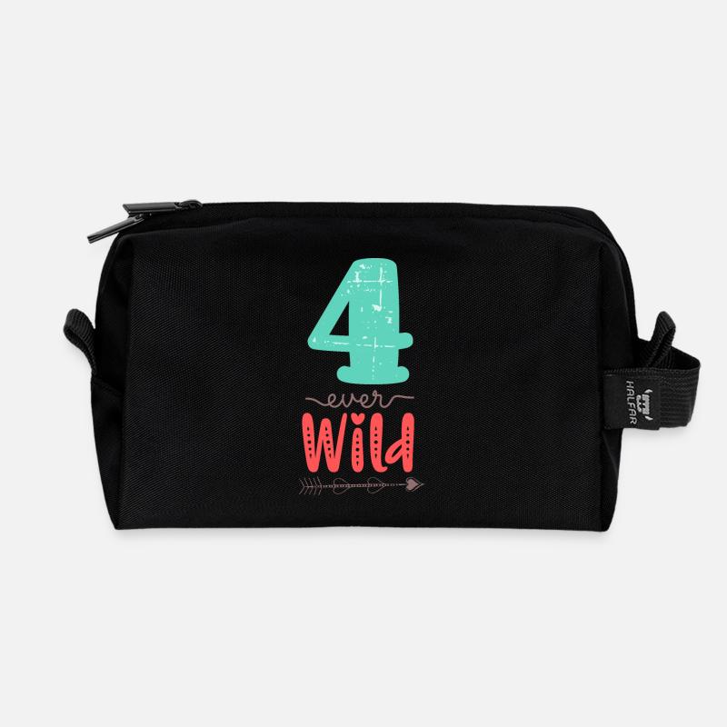 Four Ever Wild 4. Geburtstag Geschenk Mädchen - Recycelte Kulturtasche - Schwarz