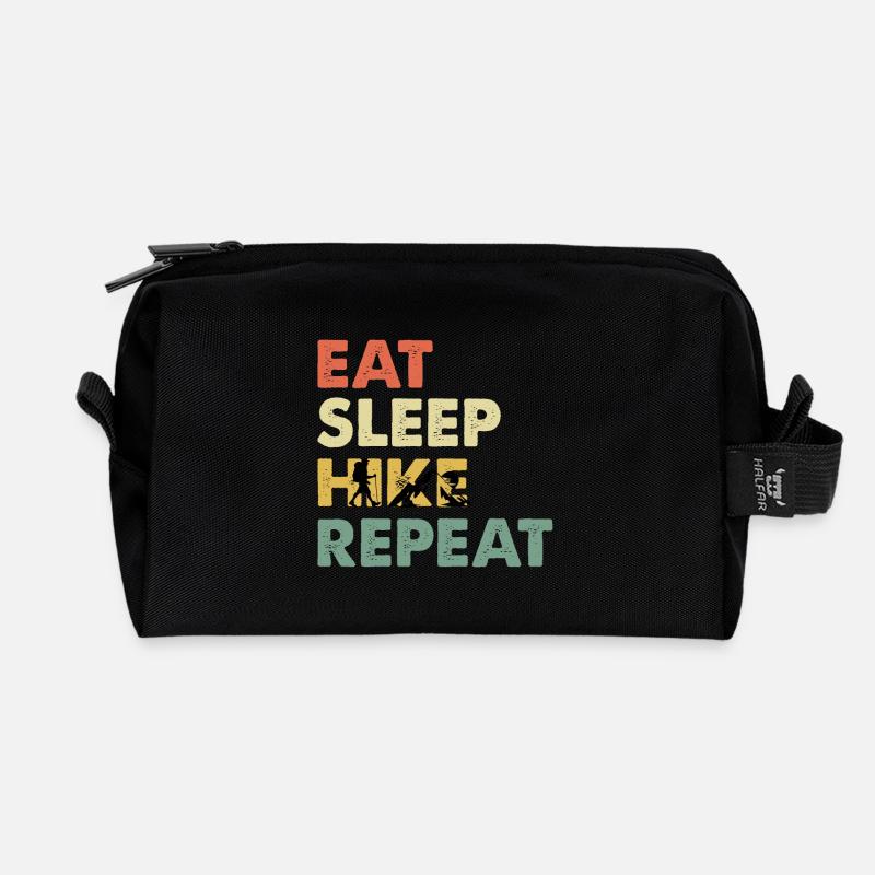 Eat Sleep Hike Repeat Wander Spruch - Recycelte Kulturtasche - Schwarz