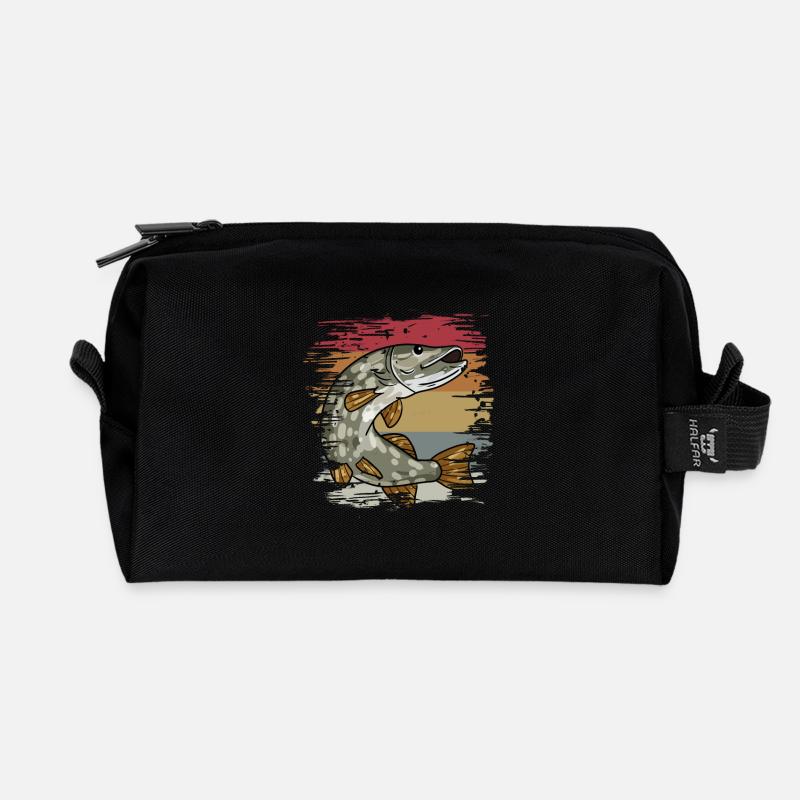 Hecht Angeln Retro - Recycelte Kulturtasche - Schwarz