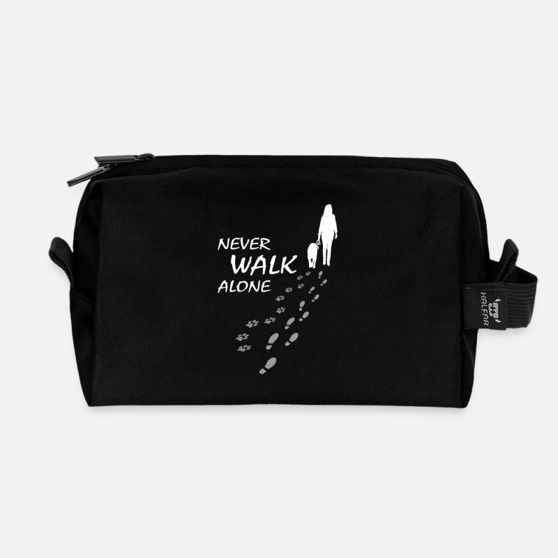 Hund - NEVER WALK ALONE, Gassi - Recycelte Kulturtasche - Schwarz