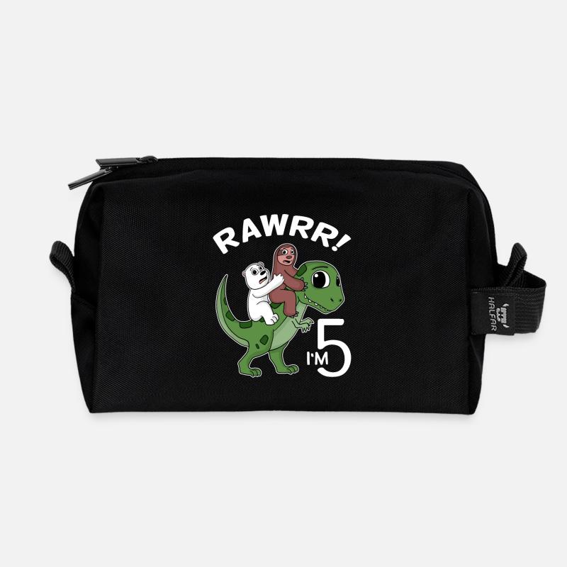 5 Dino Dinosaurier 5. Geburtstag - Recycelte Kulturtasche - Schwarz