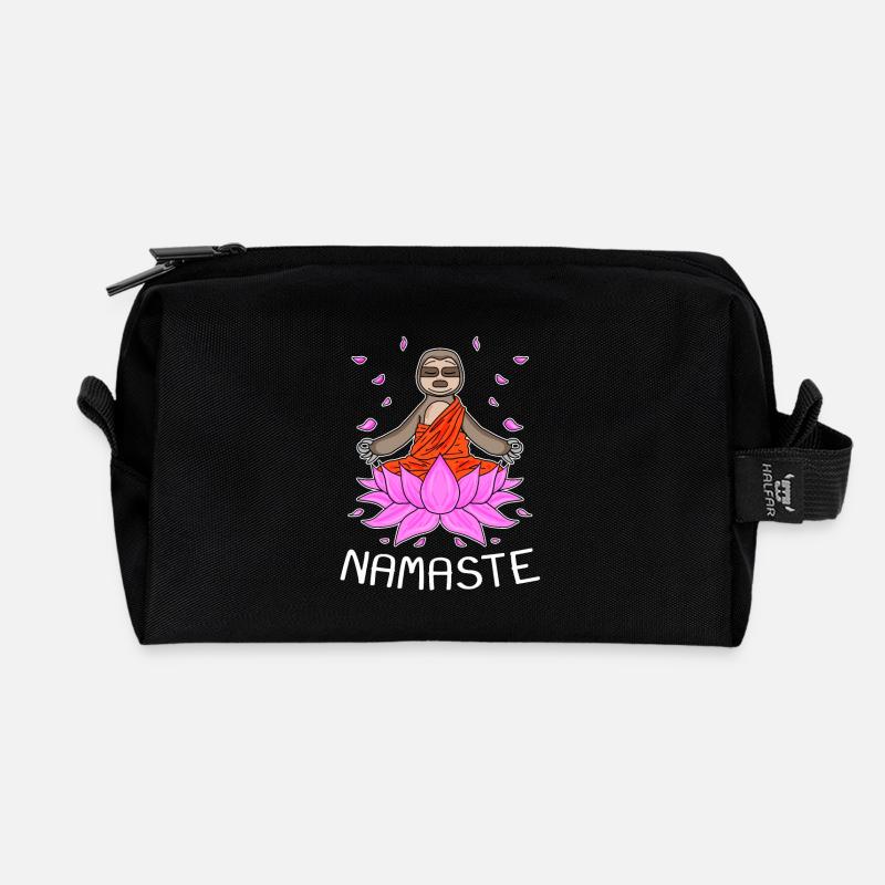 Yoga Namaste Faultier - Recycelte Kulturtasche - Schwarz