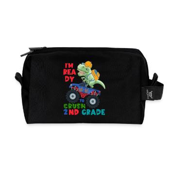 Ready to Crush 2nd Grade Dinosaur Monster Truck - Recycled Toiletry Zip Bag - black - Front