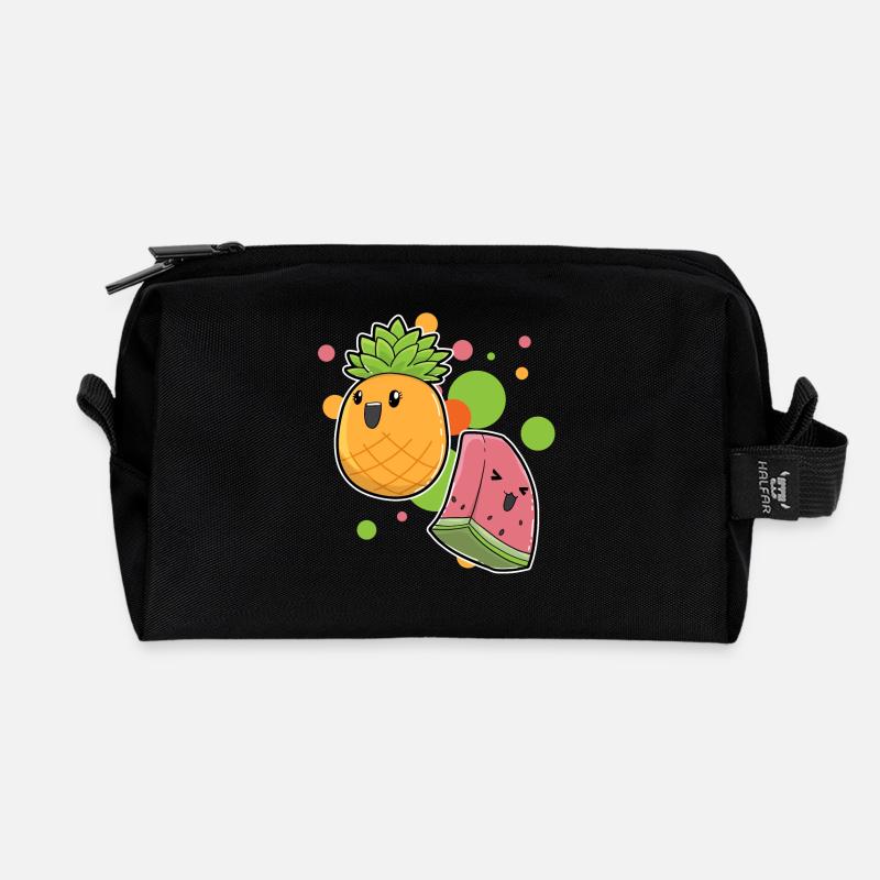 Ananas Wassermelone Kawaii - Recycelte Kulturtasche - Schwarz