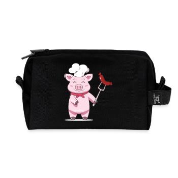 Pig Grill Master with Sausage – Funny Design - Recycled Toiletry Zip Bag - black - Front