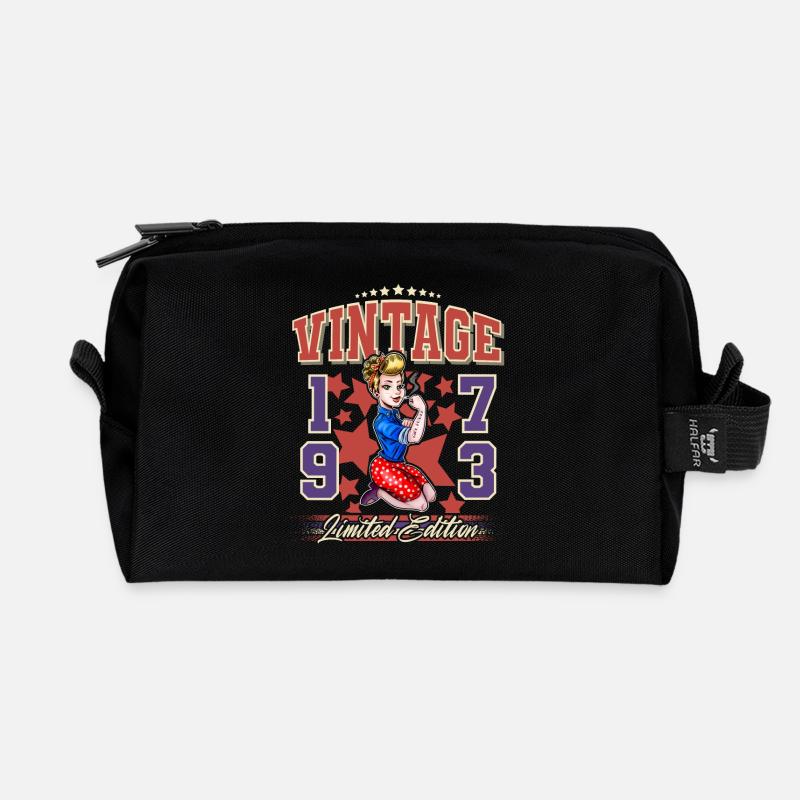 1973 Geburtsjahr Geburtstag Vintage Rockabilly - Recycelte Kulturtasche - Schwarz