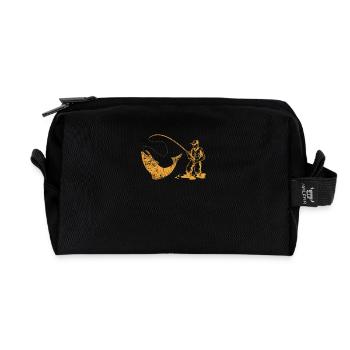 Angler mit Rute und Fisch - Recycelte Kulturtasche - Schwarz - Vorne