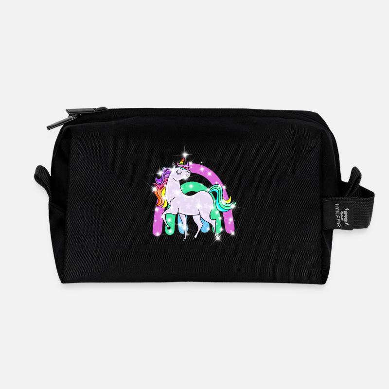 funkelndes Einhorn mit Regenbogen - Recycelte Kulturtasche - Schwarz