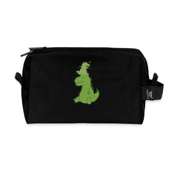 Dino Papa mit kleinem T-Rex Dinosaurier - Recycelte Kulturtasche - Schwarz - Vorne