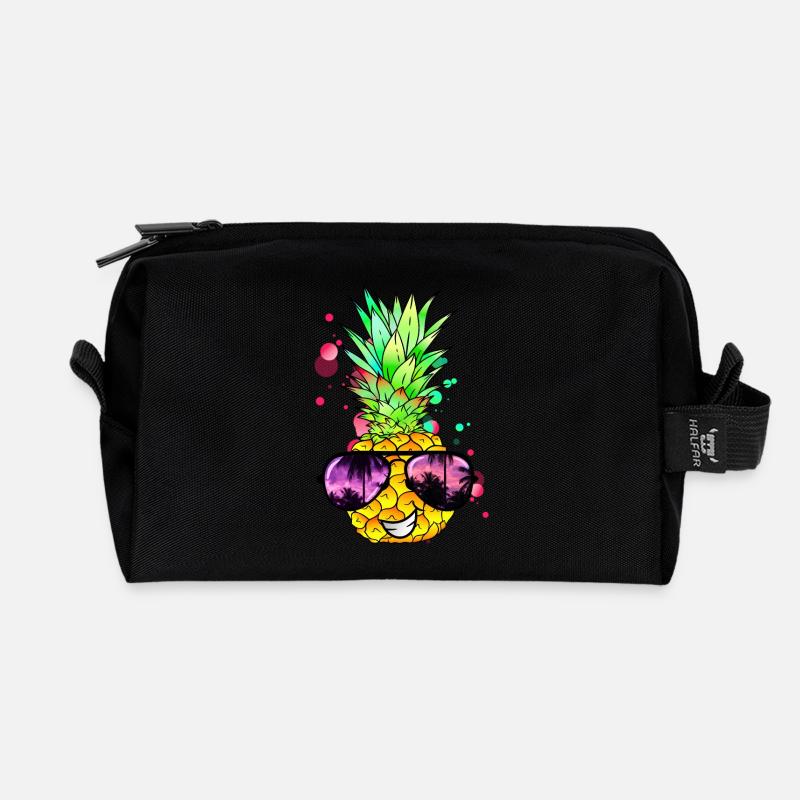 Ananas cool bunt spritzig - Recycelte Kulturtasche - Schwarz