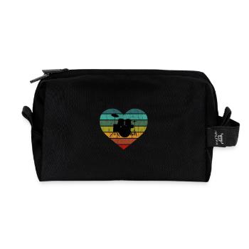 I love drums and drums retro heart - Recycled Toiletry Zip Bag - black - Front