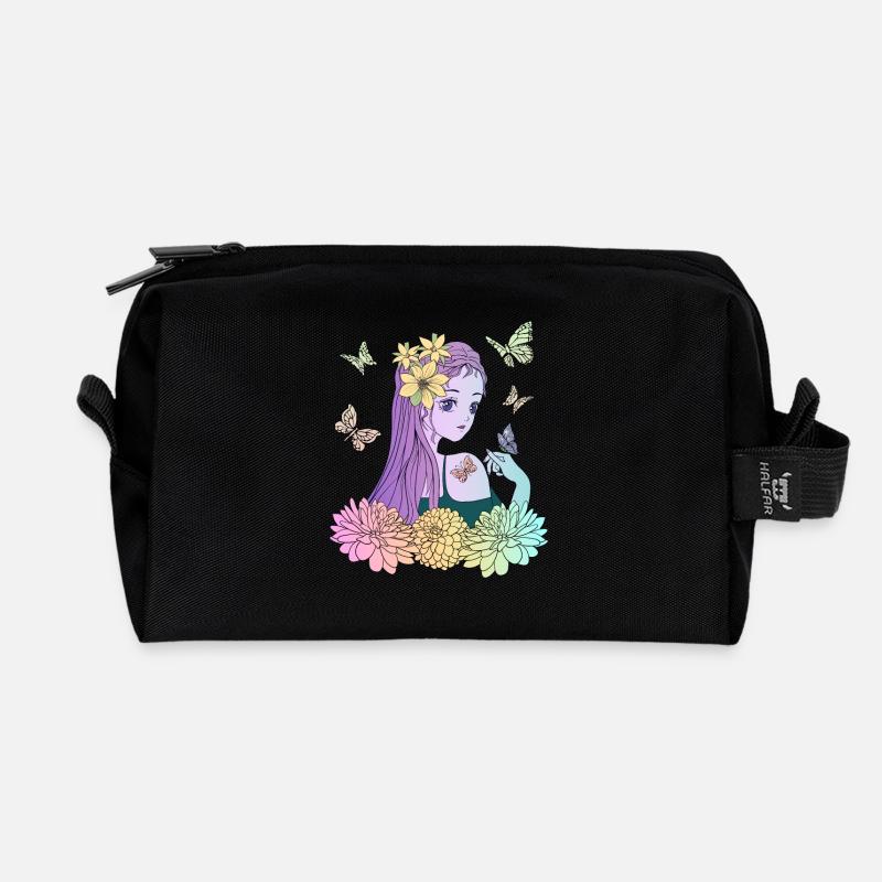 Manga Mädchen mit Schmetterlingen - Recycelte Kulturtasche - Schwarz