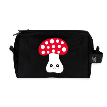 Kawaii Mushroom Toadstool cute red with face - Recycled Toiletry Zip Bag - black - Front