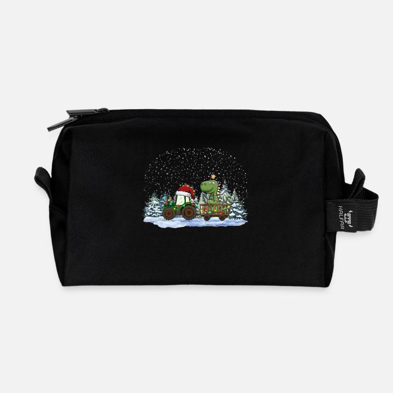 Weihnachtstraktor Tree Rex Dino Traktor Pyjama - Recycelte Kulturtasche - Schwarz