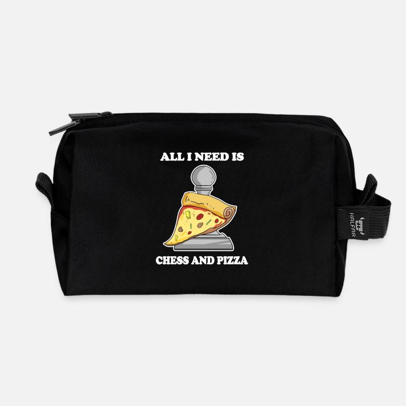 Schach und Pizza - Recycelte Kulturtasche - Schwarz