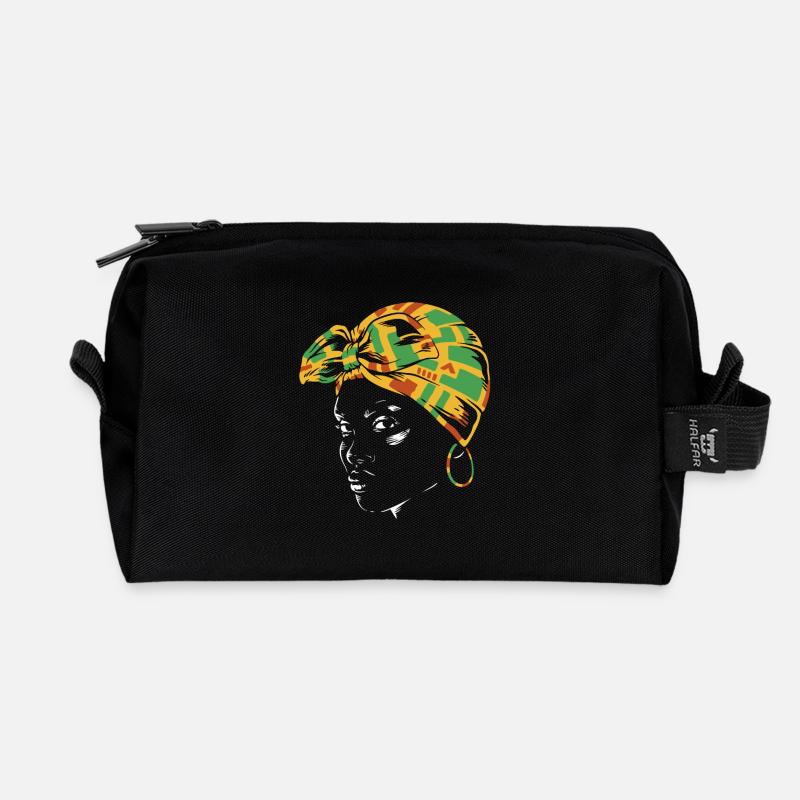 Kente Kopfwrap Portrait - Recycelte Kulturtasche - Schwarz