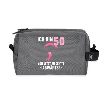 Ich bin 50 Ab jetzt gehts abwärts 50 Geburtstag - Recycelte Kulturtasche - Anthrazit - Vorne