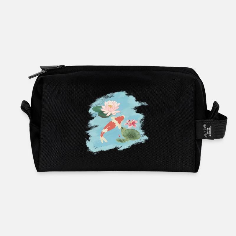 Japanese Koi pink water lilies - Koi Lovers Tee - Recycelte Kulturtasche - Schwarz