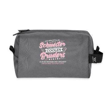 Geschenk für Schwester von Bruder Sprüche - Recycelte Kulturtasche - Anthrazit - Vorne