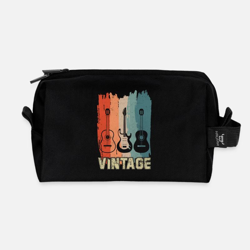 Vintage guitar - Recycled Toiletry Zip Bag - black