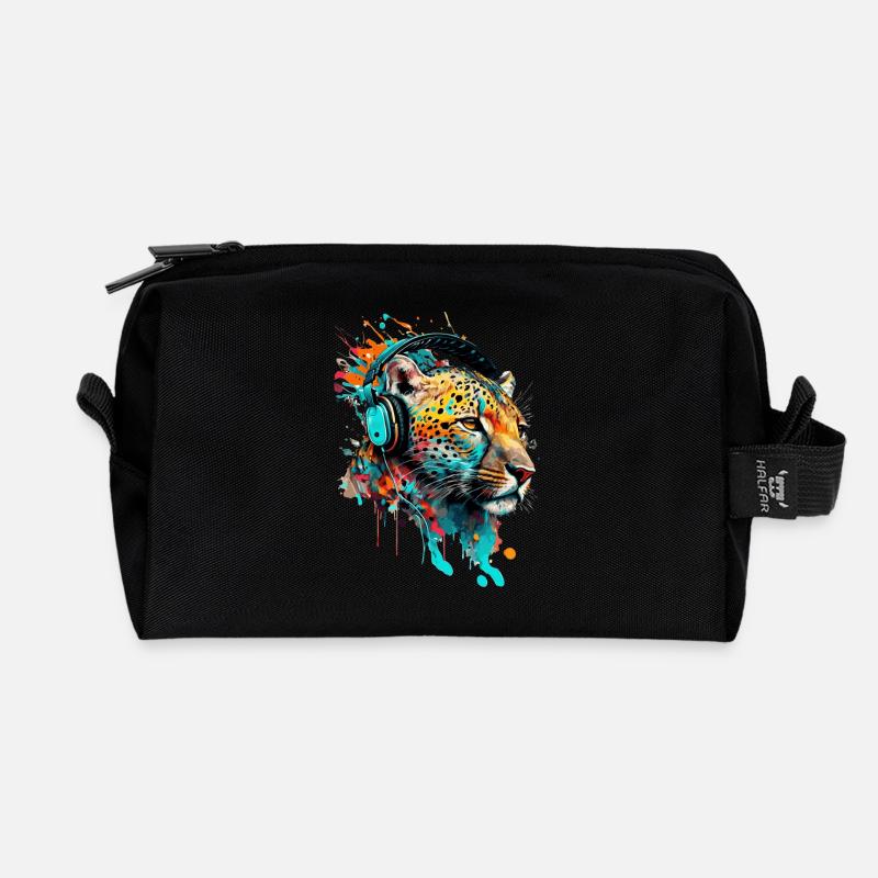 Leopard mit Kopfhörern DJ - Recycelte Kulturtasche - Schwarz