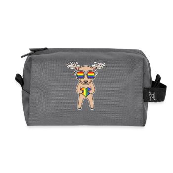 Gay Rainbow Heart Animal Deer - Recycled Toiletry Zip Bag - anthracite - Front