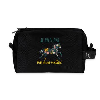 Je peux pas mon cheval m'attend - florale poney - Trousse de toilette en tissu recyclé - noir - Devant