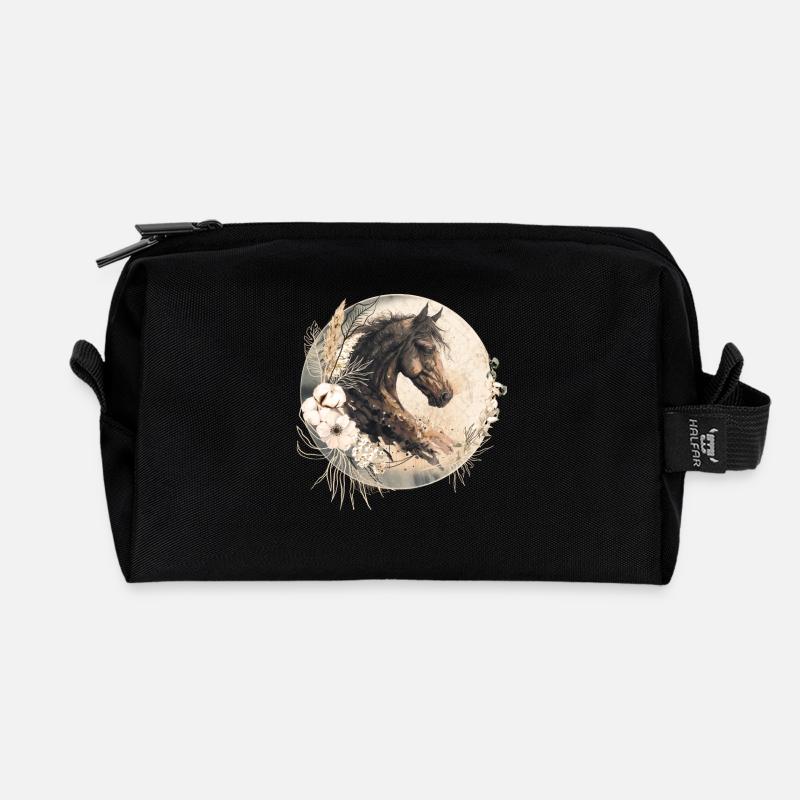 Pferd Boho - Recycelte Kulturtasche - Schwarz