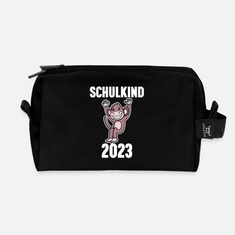 Schuldkind Einschulung Affe 2023 - Recycelte Kulturtasche - Schwarz