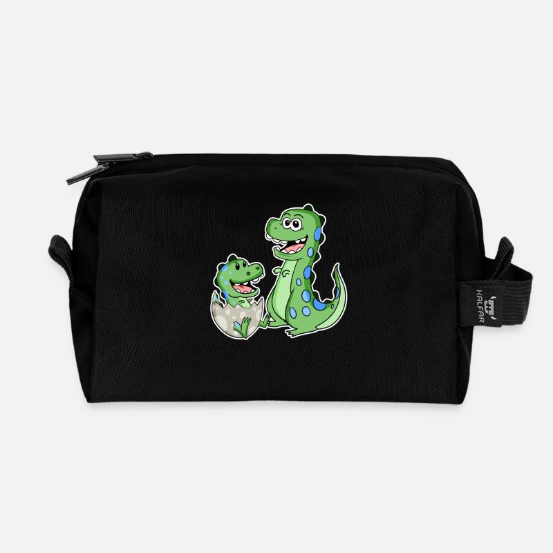 Dinosaurier mit Baby Dinosaurier - Recycelte Kulturtasche - Schwarz