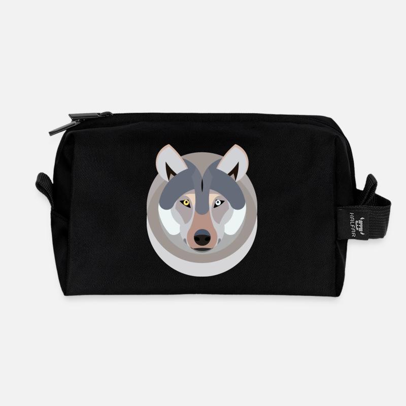 Wolf als Grafik - Recycelte Kulturtasche - Schwarz