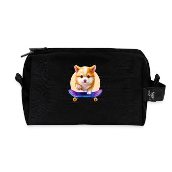 Skateboard-fahrender Shiba Inu Hund für Kinder - Recycelte Kulturtasche - Schwarz - Vorne