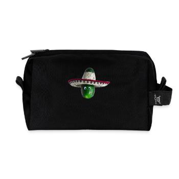 Concombre avec chapeau mexicain et yeux bleus - Trousse de toilette en tissu recyclé - noir - Devant