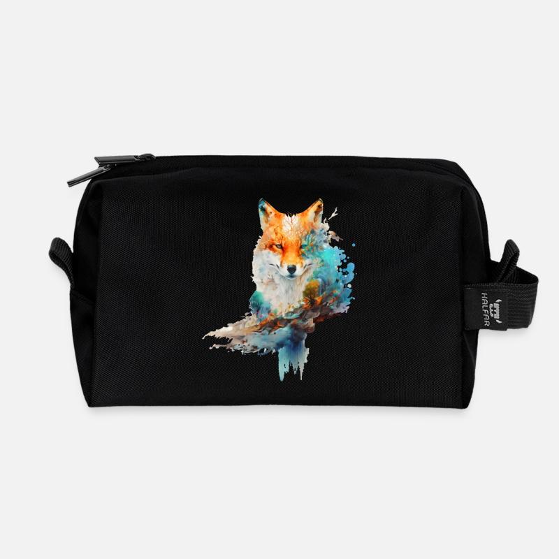 Fuchs Design aus Wasserfarben - Recycelte Kulturtasche - Schwarz