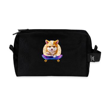 Skateboard-fahrender Shiba Inu Hund für Kinder - Recycelte Kulturtasche - Schwarz - Vorne