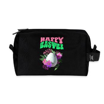 Happy Easter Easter Egg Floral Art - Recycled Toiletry Zip Bag - black - Front