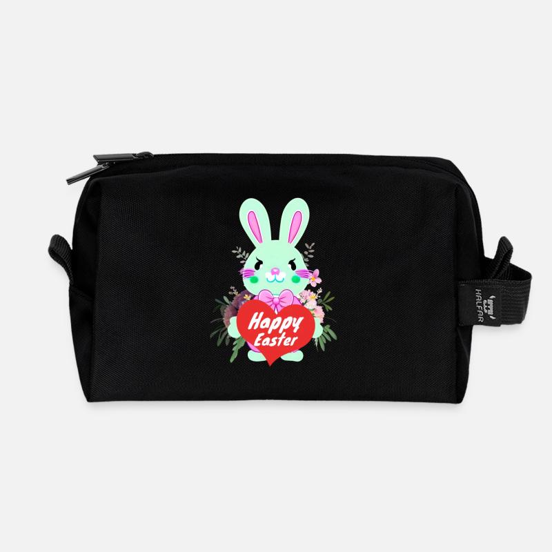 süßer Osterhase mit Herz Frohe Ostern - Recycelte Kulturtasche - Schwarz