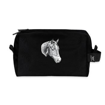 Horse's Head Pencil Drawing - Recycled Toiletry Zip Bag - black - Front