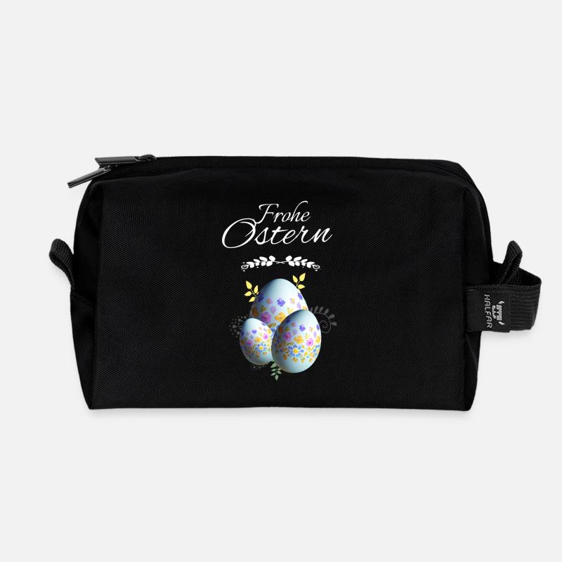 Blumen Ostereier Frohe Ostern - Recycelte Kulturtasche - Schwarz