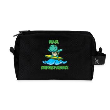 Turtle on surfboard with sun pill - Recycled Toiletry Zip Bag - black - Front