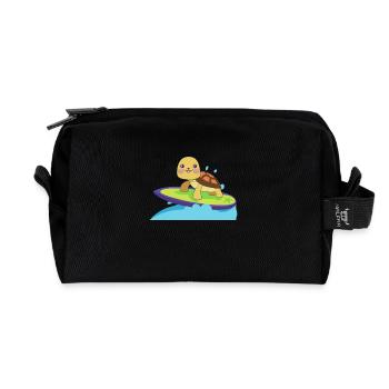Turtle on surfboard - Recycled Toiletry Zip Bag - black - Front