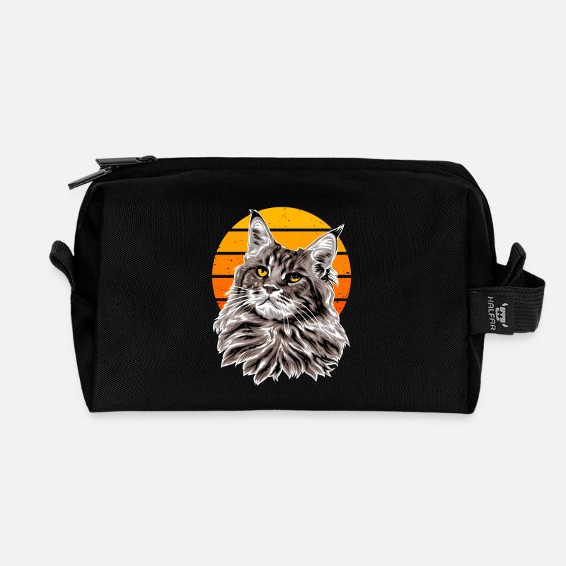 Katze Retro Sonnenuntergang Urlaub - Recycelte Kulturtasche - Schwarz