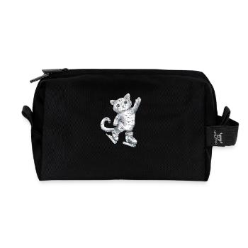 Katze auf Schlittschuhen Zeichnung - Recycelte Kulturtasche - Schwarz - Vorne